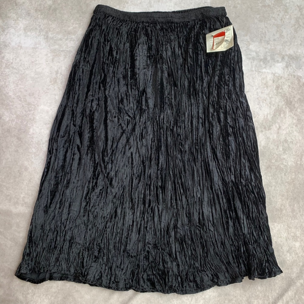 Choices Black Crinkle Broomstick Skirt XL NWT Rayon Elastic Waist Midi Maxi Boho
